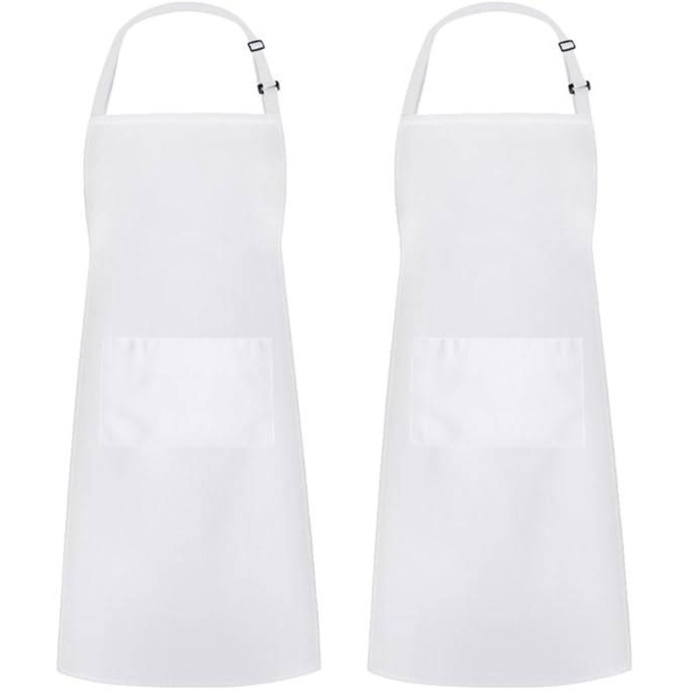 Set of 2 Syntus White Aprons for Men's & Women's Polyester Adjustable for Cookin